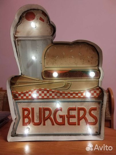Светодиодная вывеска Бургерная США Винтаж