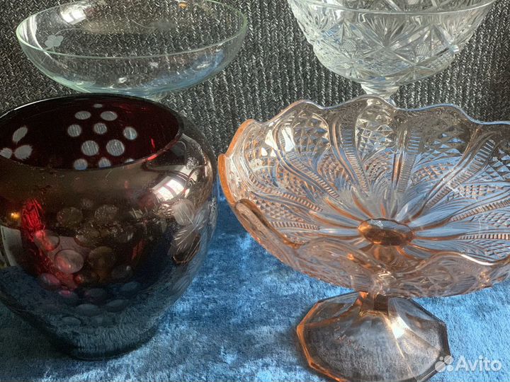 Ваза конфетница фруктовница цветное стекло Хрустал