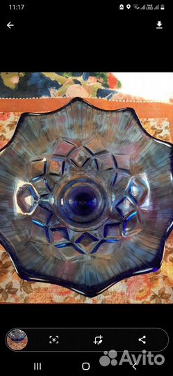 Винтажная конфетница из синего стекла