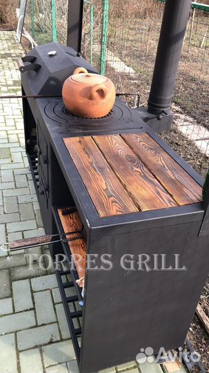Мангал с печкой под казан и коптильней