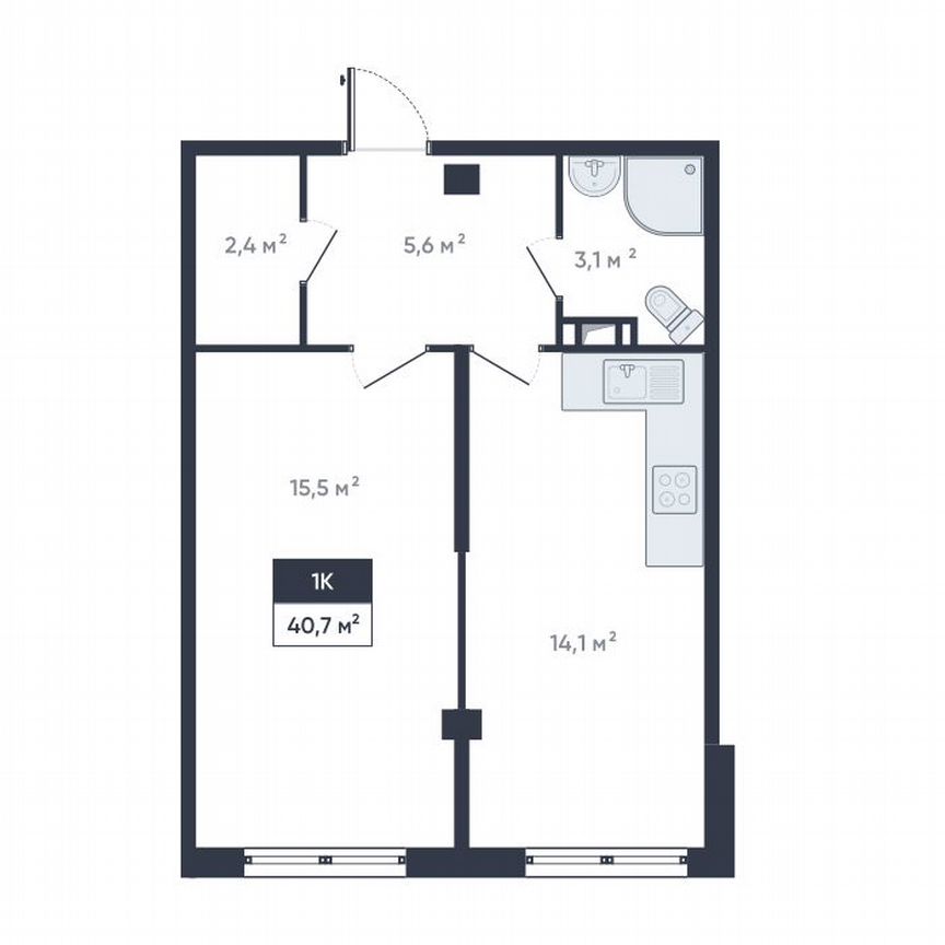 1-к. квартира, 40,7 м², 5/18 эт.