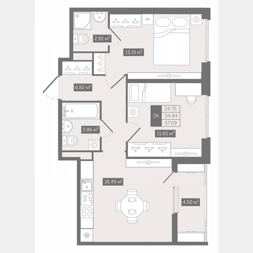2-к. квартира, 57,1 м², 2/10 эт.