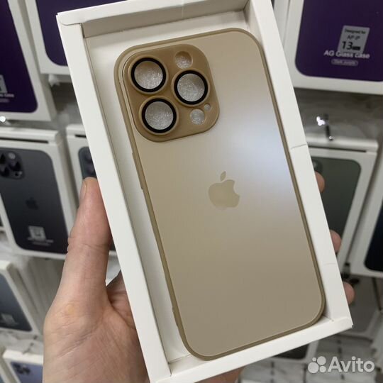 Чехол на iPhone 16 Pro MagSafe стеклянный песчаный