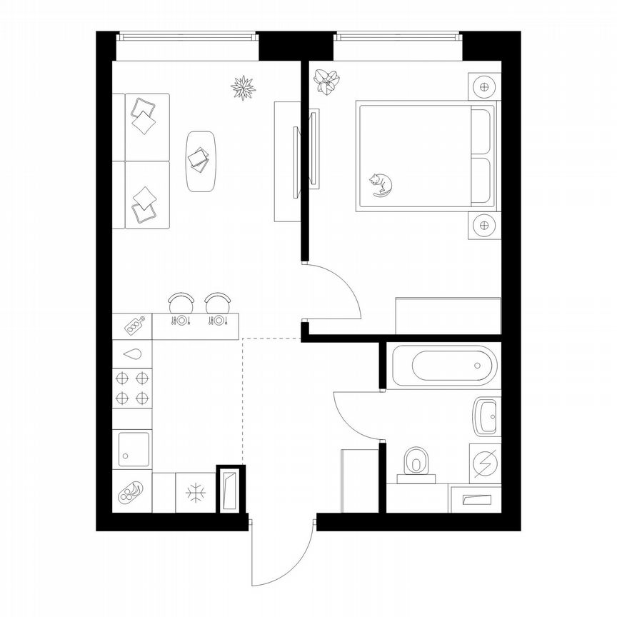 1-к. квартира, 36 м², 43/50 эт.
