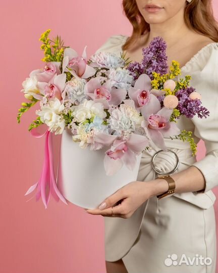 Шляпная коробка цветы с доставкой 24