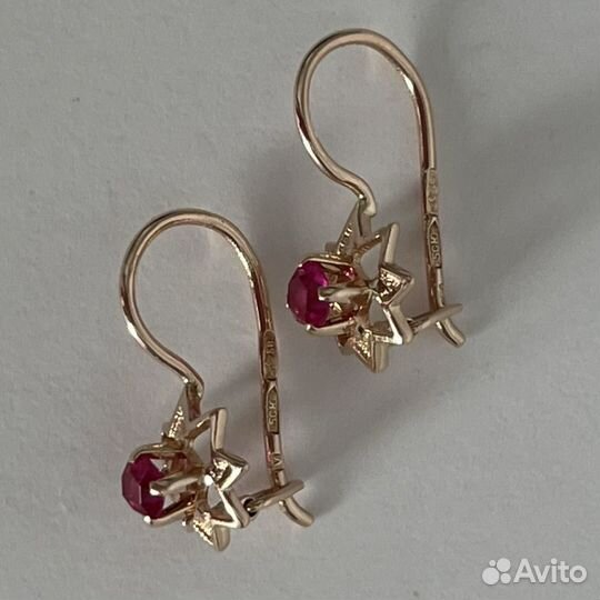 Советские золотые серьги 583 пробы СССР с рубинами