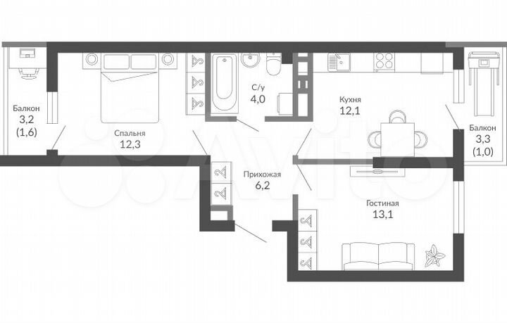 2-к. квартира, 50,3 м², 23/23 эт.