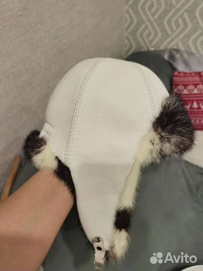 Шапка ушанка кожа и норка 52см детская