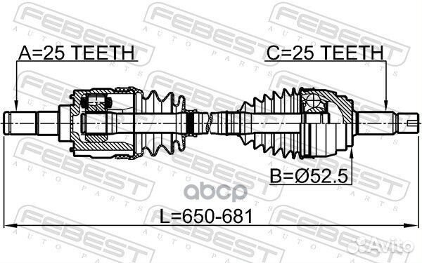 Привод передний L 25x655x25 hyundai accent 11