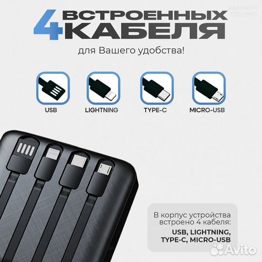 Повер банк Powerbank с кабелями 10000 mAh