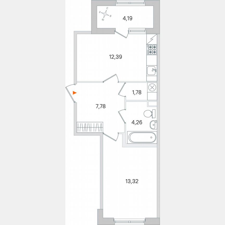 1-к. квартира, 41,6 м², 1/4 эт.