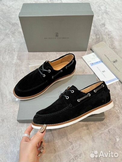 Лоферы топсайдеры Brunello Cucinelli чёрные замша