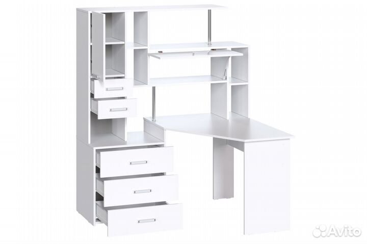 Компьютерный стол угловой с надстройкой белый