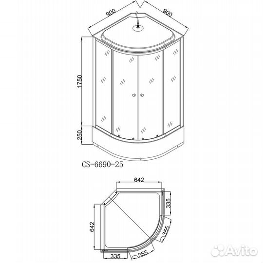 Душевая кабина loranto CS-6690-25 G 90х90х215 проз