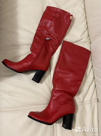 Сапоги красные осенние кожаные женские 36
