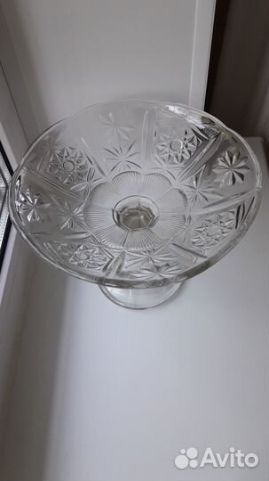 Ваза хрустальная, ваза на ножке. СССР. винтаж