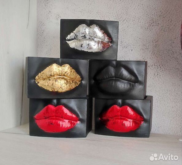 Кашпо из гипса, губы 