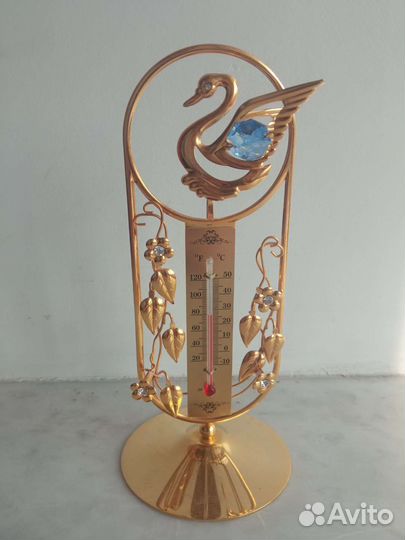 Фигурка термометр лебедь кристалл золото золотой