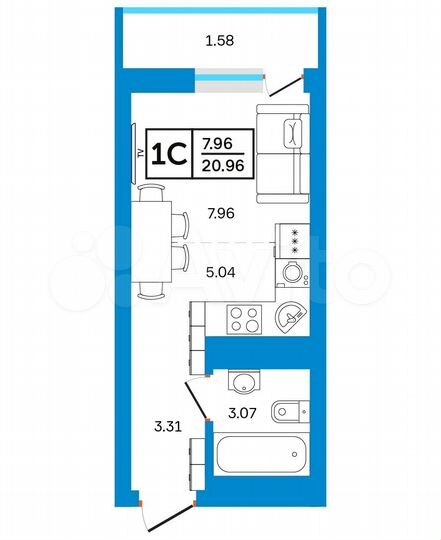 Квартира-студия, 21 м², 3/24 эт.
