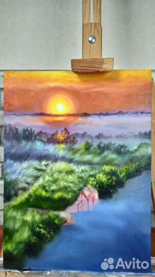 Закат Летний пейзаж Картина маслом холст 30*40