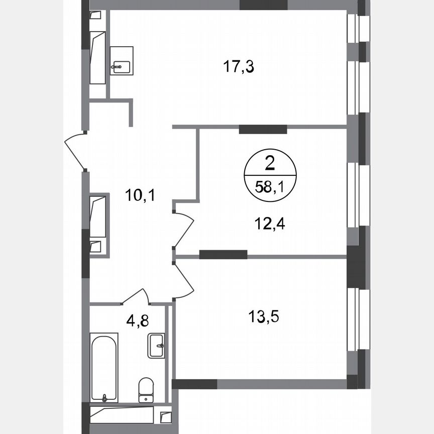 2-к. квартира, 58,1 м², 20/20 эт.