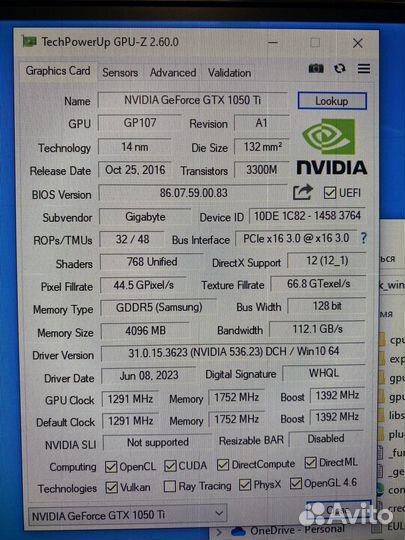 Видеокарта GeForce GTX 1050ti 4gb