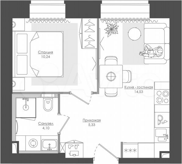 1-к. квартира, 33,8 м², 3/39 эт.