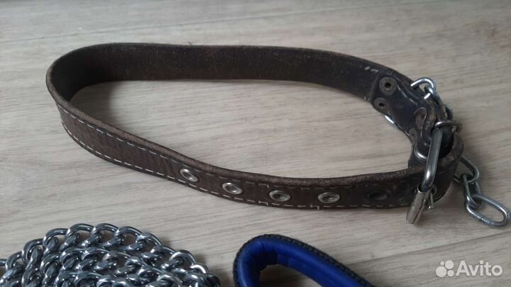 Ошейник удавка поводок железный кожаный