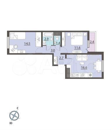 2-к. квартира, 53,9 м², 5/13 эт.