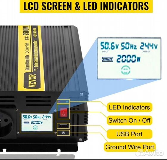 Инвертор чистый синус 12В 220В, 2500Вт(реал),Новый