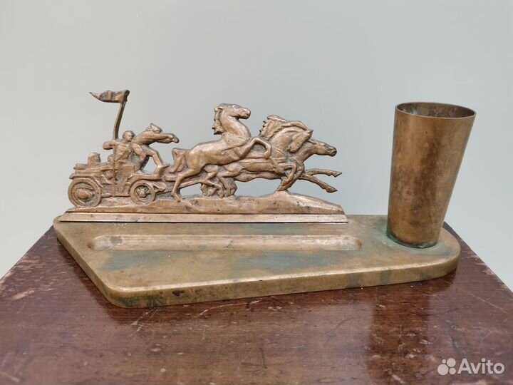 Письменный набор чернильница тачанка СССР бронза