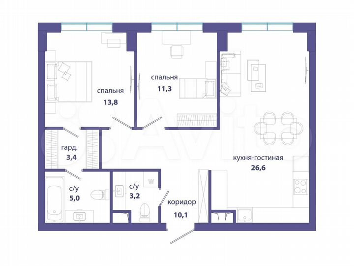 2-к. квартира, 73,4 м², 35/49 эт.