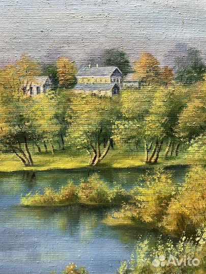 Картина в раме пейзаж с рекой масло холст (сзр)