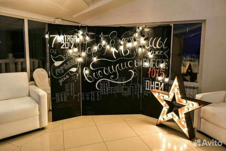 Аренда фотозоны меловая доска, аренда прессволла