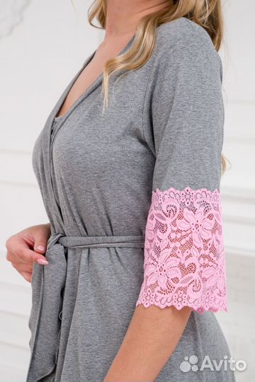 Халат женский из вискозы Адель Нуар серый меланж р