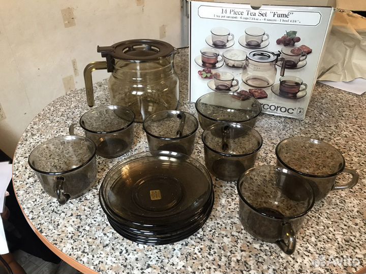 Набор чашек чайник стеклянный набор чайный