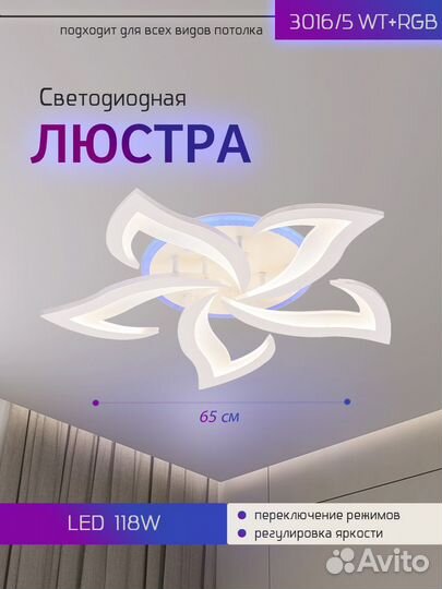 Светодиодная Люстра Нео потолочная 118W Пульт