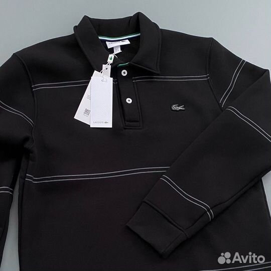 Свитшот lacoste на пуговицах черный (флис)