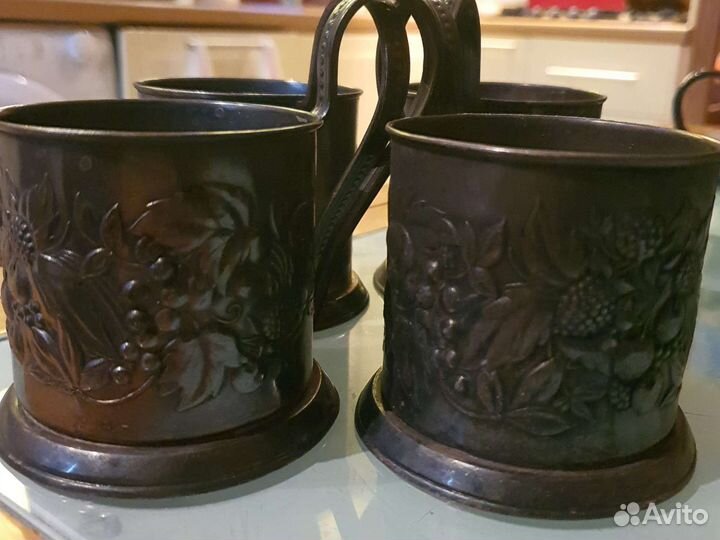 Подстаканник мельхиор с патиной СССР ягоды