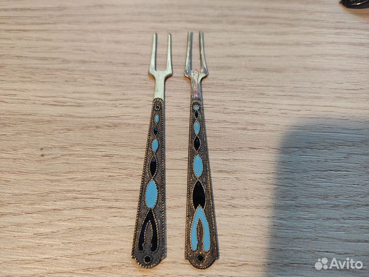 Вилки для лимона серебро эмаль винтаж