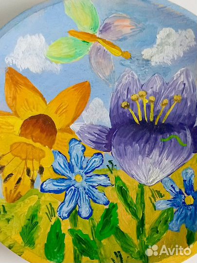 Деревянная тарелка ручная роспись сувенирная