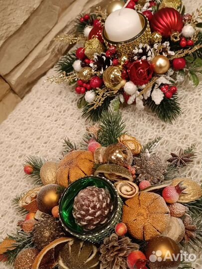 Новогодние магнитики и подсвечники ручной работы