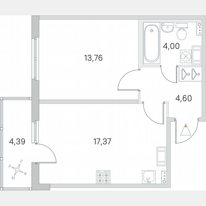 1-к. квартира, 41,1 м², 3/4 эт.