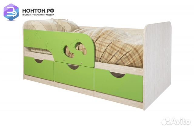 Кровать детская Минима Лего дуб атланта / лайм гля
