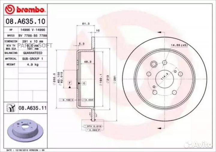 Диск торм. зад.291x10 5 отв. lexus IS (ALE20) 220d / (GSE20) 250 10/05