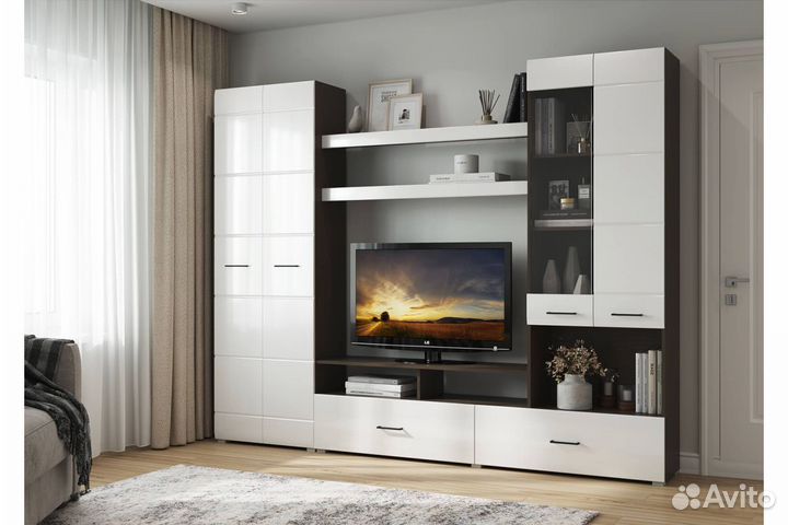 Стенка в гостиную - белый глянец