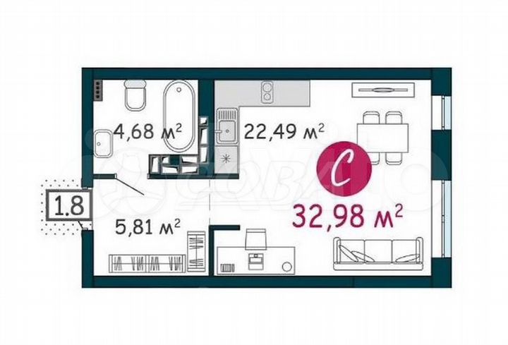 Квартира-студия, 33 м², 24/24 эт.