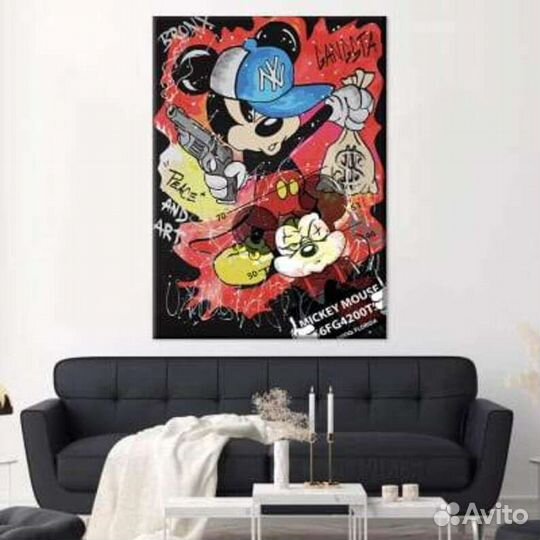 Яркая картина маслом для интерьера Микки Маус