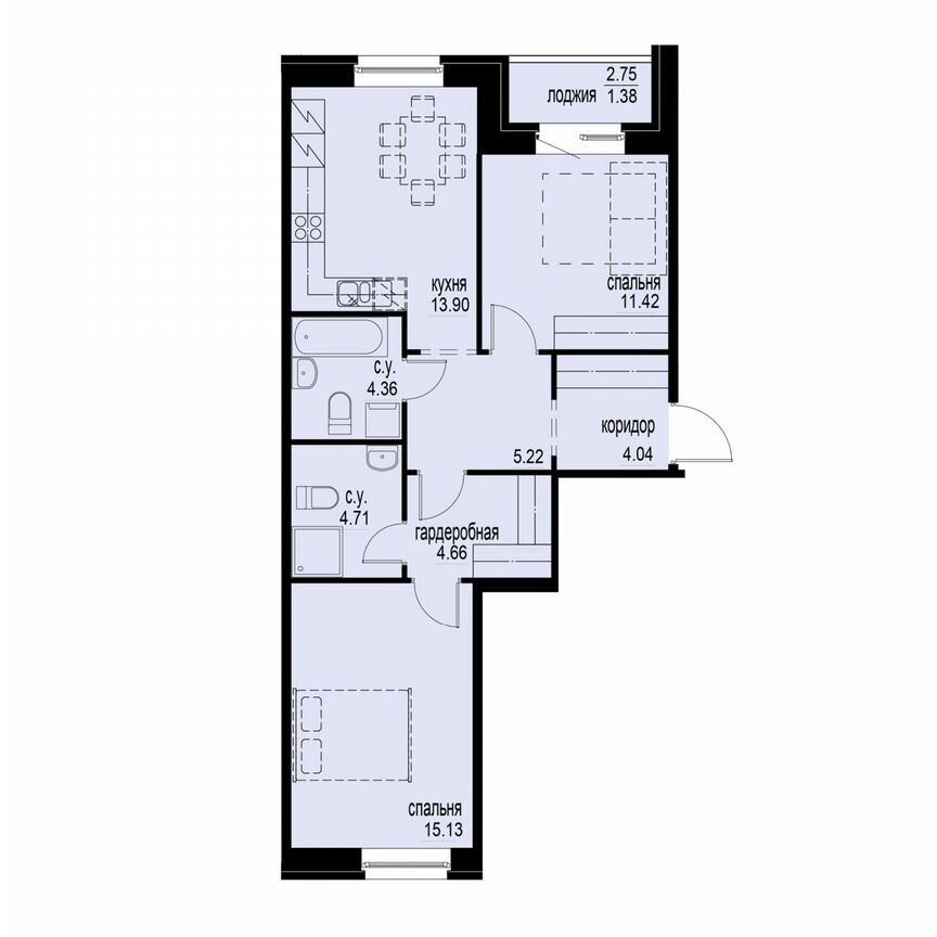 2-к. квартира, 64,8 м², 2/12 эт.