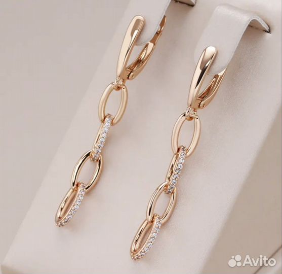 Золотые серьги длинные цепочки позолота 585 RG